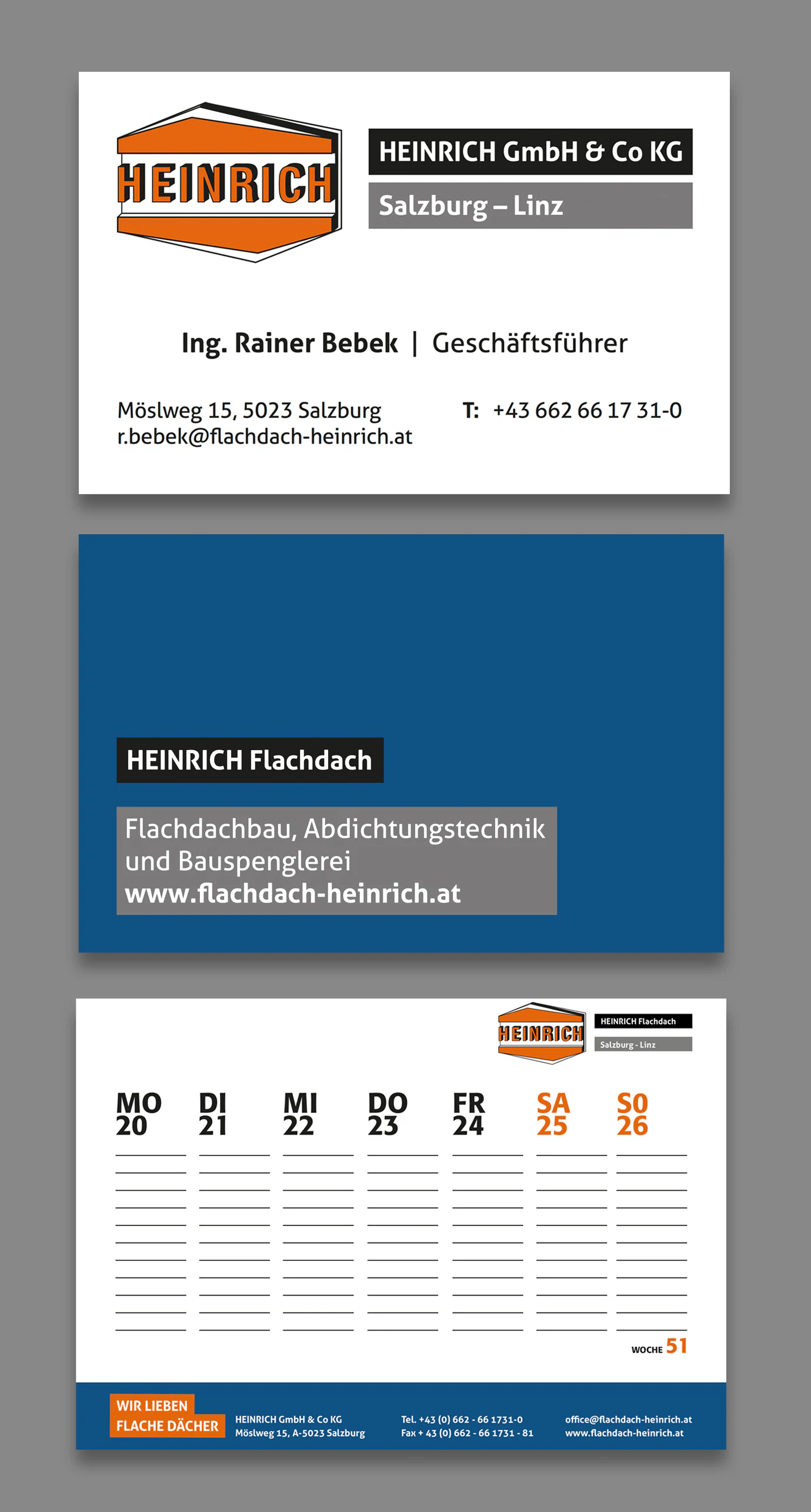 Kalender und Visitenkarten von Flachdach Heinrich