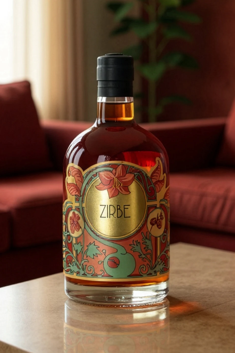 Zirbe mit Jugendstil-Etikett