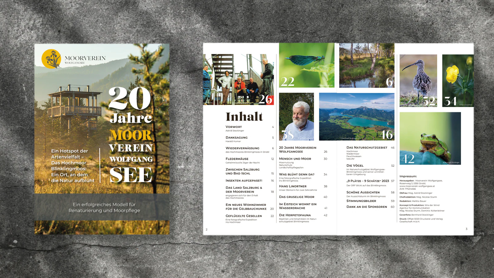 Cover und Inhaltsverzeichnis des Jubiläumsmagazins 20 Jahre Moorverein Wolfgangsee