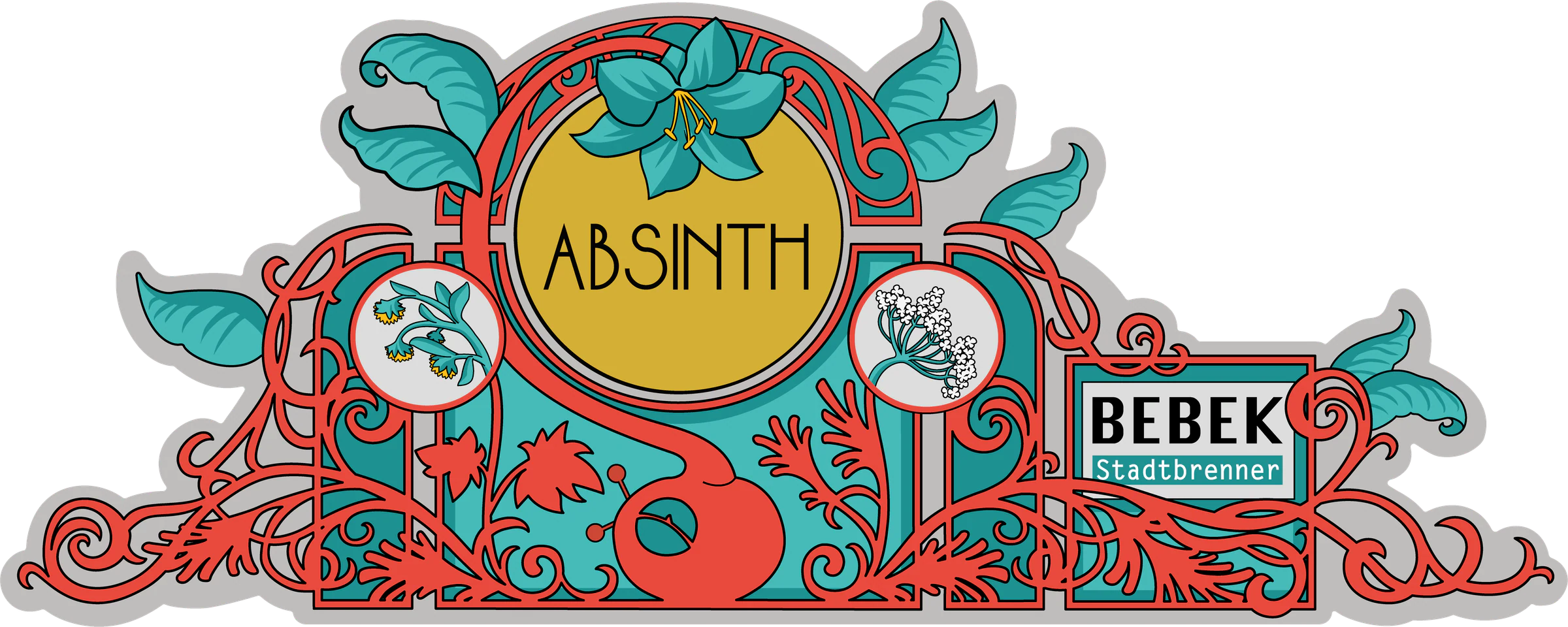 Jugendstil-Etikett für Absinth von BEBEK Stadtbrenner